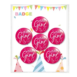 6er-Set rosa Team Girl Buttons auf Festkarte für Babyparty-Geschlechtsenthüllung