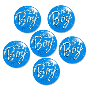 6er-Set Team Boy Weißblech-Anstecker für Babyparty-Dekoration zur Geschlechtsenthüllung
