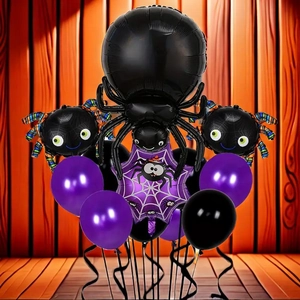 Halloween spider and web balloon set with purple and black foil and latex decorations