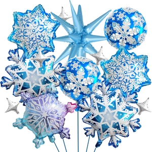 Décoration de Ballon en Film d'Aluminium Flocon de Neige pour Noël Thème Hiver Anniversaire Bleu Argent Étoile Ballon