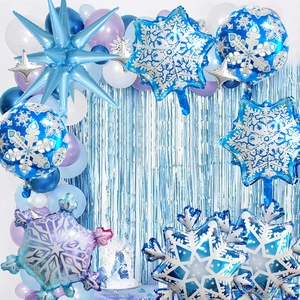 Kit de ballons flocon de neige bleus avec étoile 3D pour décorations de fête hiver