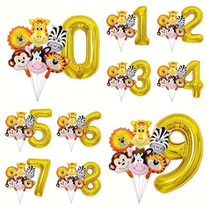 Kit ballons animaux de la jungle avec grands chiffres dorés pour fête d'anniversaire