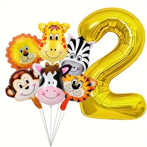 Détail du ballon chiffre 2 et ballons animaux de la jungle pour un 2ème anniversaire