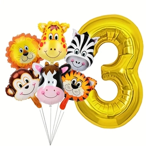 Ballon chiffre 3 doré 32 pouces avec kit de ballons animaux de la jungle en aluminium