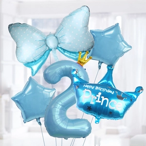 Blue balloon set with number 2 crown and bow for boys 2nd birthday party decoration