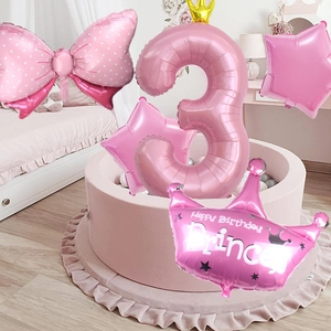 Pink 40-inch number 3 balloon set with crown and bow for girl's birthday party