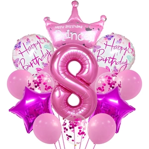 Pink number 8 crown balloon set for 8th birthday party decoration and baby shower