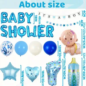 Tableau des tailles détaillé pour ballons baby shower avec dimensions en pouces et cm