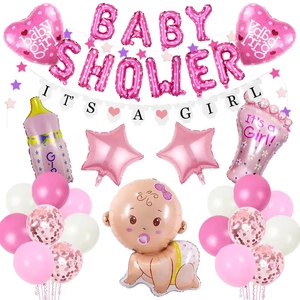 Kit de ballons Baby Shower rose et blanc avec pieds et biberon pour fête de naissance