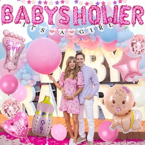 Kit ballons Baby Shower rose avec biberon et empreintes de pieds pour fête de naissance