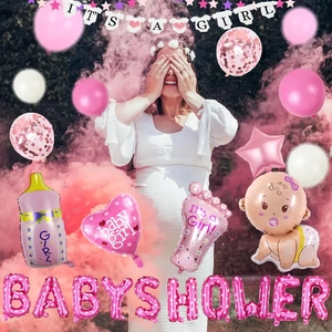 Kit ballons Baby Shower rose pour fille avec ballons pieds de bébé et biberon