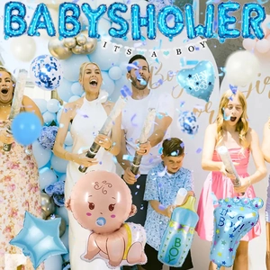 Kit décoration Baby Shower bleu avec bannière It's a Boy et ballons en aluminium