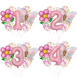 Daisy Butterfly Balloons Pink Aluminum Foil Latex For Birthday Party Decoration Floral Theme Celebration