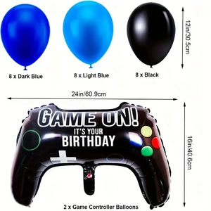 Kit de décoration d'anniversaire thème jeu vidéo bleu et noir avec ballons manettes