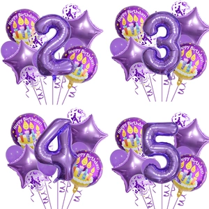 Ballons De Décoration D'anniversaire Violets Papier D'aluminium Latex Étoile Ronde Confettis Accessoires De Fête
