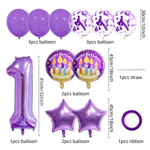 Kit de ballons premier anniversaire violets avec chiffre 1 et décorations d'étoiles