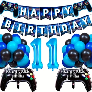 Détails du kit déco d'anniversaire 11 ans jeu vidéo avec ballons manette et bannières