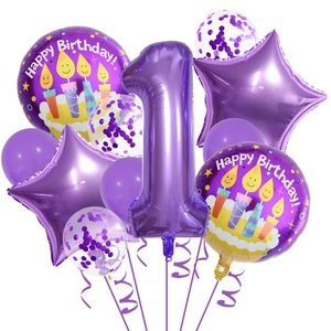 Kit de ballon chiffre 1 violet 32 pouces avec étoiles et décorations Happy Birthday