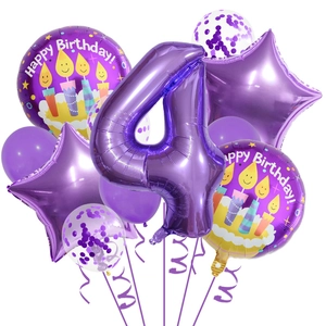 Set de ballons chiffre 4 violet 32 pouces avec étoiles et ballons ronds Happy Birthday
