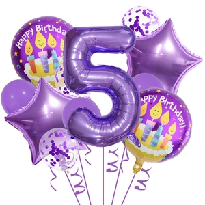 Kit de ballons violets pour 5ème anniversaire avec grand chiffre 5, étoiles et imprimés