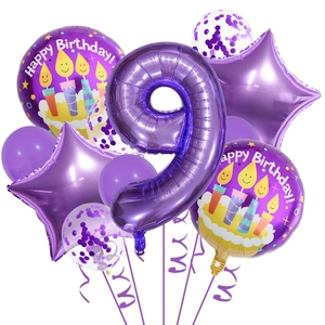 Détails du kit de ballons d'anniversaire violet 9 ans avec étoiles et confettis festifs