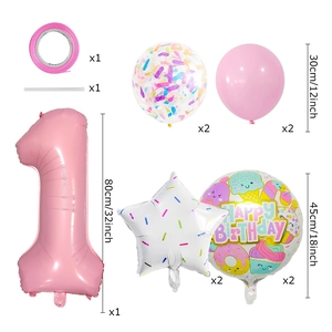 Candy theme 1st birthday balloon set with pink number one and ice cream foil decorations