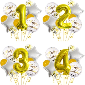Birthday Balloons Aluminum Foil And Latex Gold Numbers Stars Confetti For Party Decoration Props Celebration