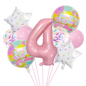 Candy theme birthday balloon set with number 4 pink foil balloon and ice cream designs