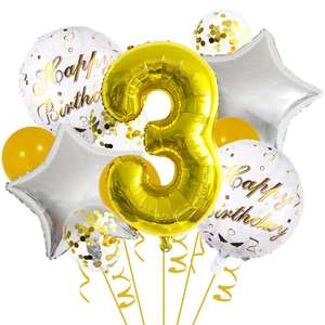 32-inch gold number 3 balloon set with silver stars and confetti latex for 3rd birthday