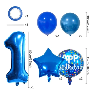 Kit ballon chiffre 1 bleu 32 pouces avec ballons étoile et Happy Birthday pour garçon