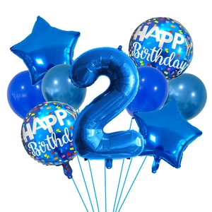 Kit de ballons numéro 2 bleu 32 pouces avec étoiles et ballons imprimés Happy Birthday