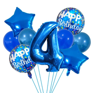 Kit de ballons chiffre 4 bleu 32 pouces avec étoiles et ballons happy birthday fête