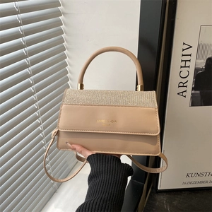 Khaki square crossbody bag with sequin patchwork and top handle for women's fashion