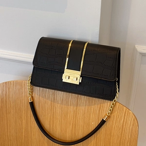 Women Alligator Pattern PU Leather Shoulder Bag With Gold Metal Lock And Chain Strap Trendy Small Square Underarm Purse