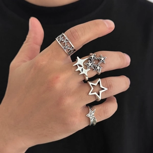 Fünfteiliges Vintage-Silber-Sternring-Set für Herren im Punk- und Street-Mode-Stil