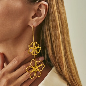 Elegant gold-tone irregular flower fringe earrings for women with high-end polished finish