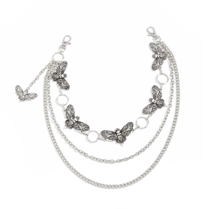 Gothic multilayer silver pants chain with death head moth pendants for hip-hop style