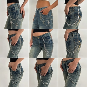 Women Punk Multi Layer Metal Pant Chain Gothic Cross Butterfly Star Pendant Y2K Waist Chain Streetwear Accessories