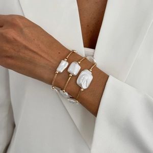 Baroque Irregular Imitation Artificial Pearl Bracelets Gold Tone CCB Tube Minimalist Retro Hand Jewelry Women