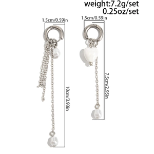 Détail de boucles d'oreilles asymétriques cœur perle avec poids 7,2g et dimensions