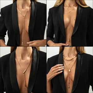 Long Lariat Y Necklace For Women Tassel Teardrop Pendant Sexy Minimalist Alloy Copper Sweater Chain Jewelry Accessory