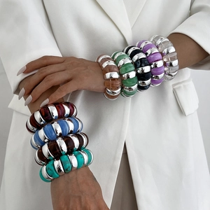 Chic multi-color resin and metal link stretch bracelet for women in retro style