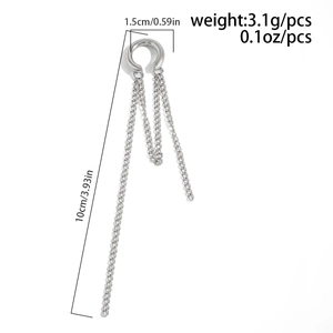 Detailed view of silver chain ear cuff showing 10cm long tassel and 1.5cm C-shape ring