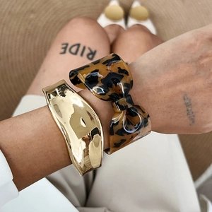 Bracelet Jonc Or Métal Liquide Irrégulier Et Bracelet Manchette Nœud En Résine Écaille De Tortue Bijoux Mode Vintage Femme