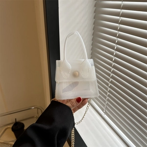 Mini Sac à Bandoulière pour Femmes Transparent PVC Jelly Bag Avec Chaîne en Métal Doré Petit Sac Carré Accessoire de Mode