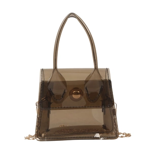 Sac à bandoulière minimaliste en PVC marron translucide avec chaîne dorée et boucle magnétique