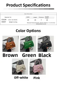 Detalle de bolsos de cuero PU acolchado en colores marrón, verde, negro, crema y rosa