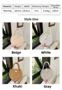 Guide des tailles et quatre couleurs de sacs à main en paille tressée d'été avec pendentifs