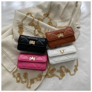 Quilted crossbody chain bag in black, brown, pink and white with gold twist lock