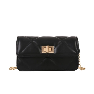 Classic black quilted leather chain bag with elegant golden turn-lock and shoulder strap